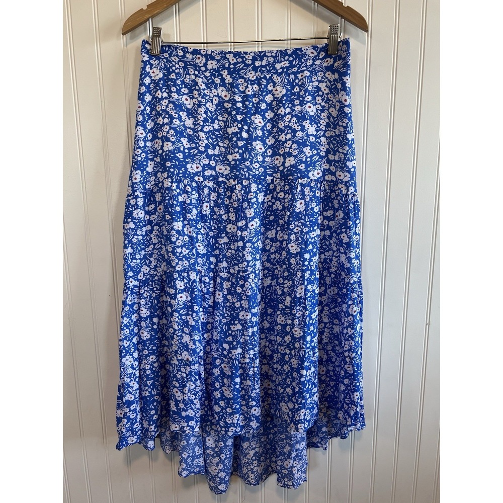 Pretty‎ garden Skirt Large Women Blue White Floral Cottage Core Grandma Boho